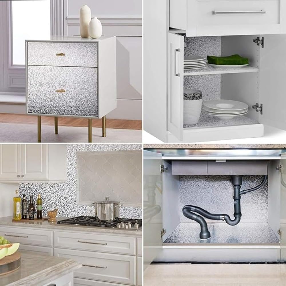 Foil used on drawers, cabinets, backsplash and under the sink
